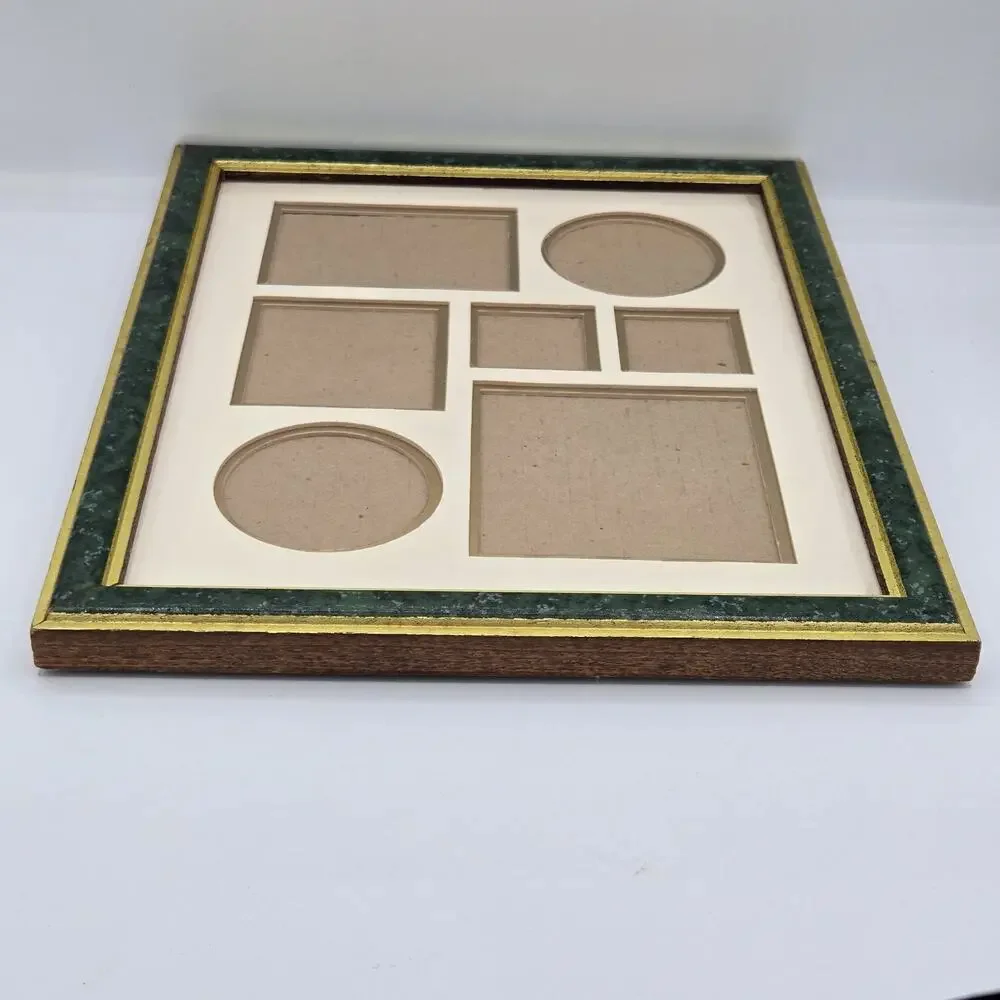 Vintage Green Faux-Marble & Gold Trim 7 Photo Picture Collage Frame